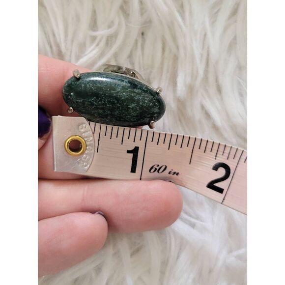 Jade Cocktail Ring Sz 8 Large Oval Gem Energy Stones - Picture 7 of 8